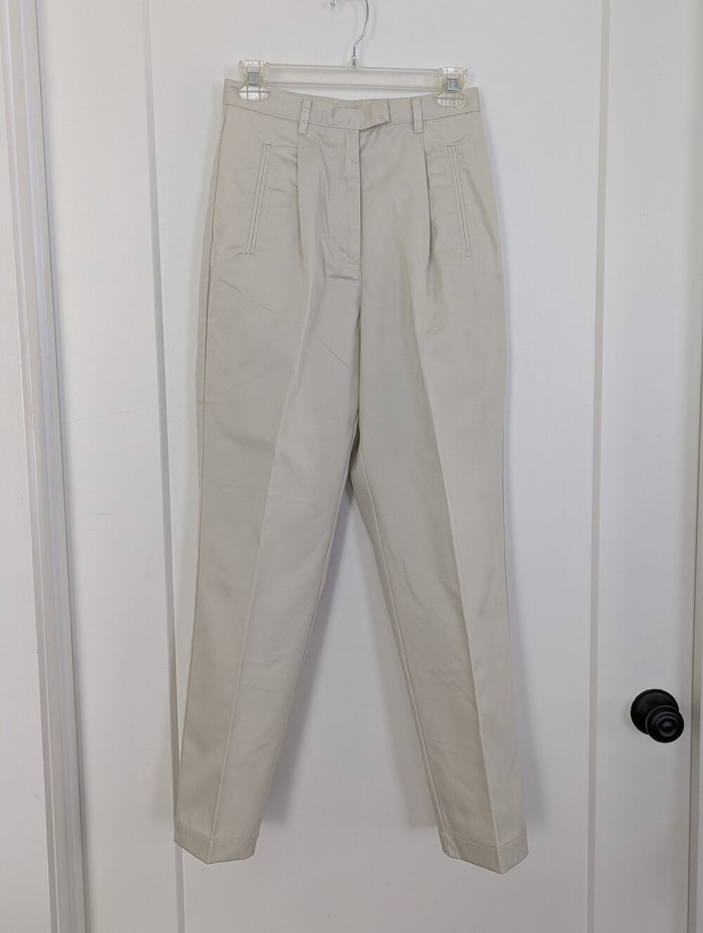 VTG Talbots Pants Sz 4 Beige Khaki Chino High Rise Pleated Tapered Cotton